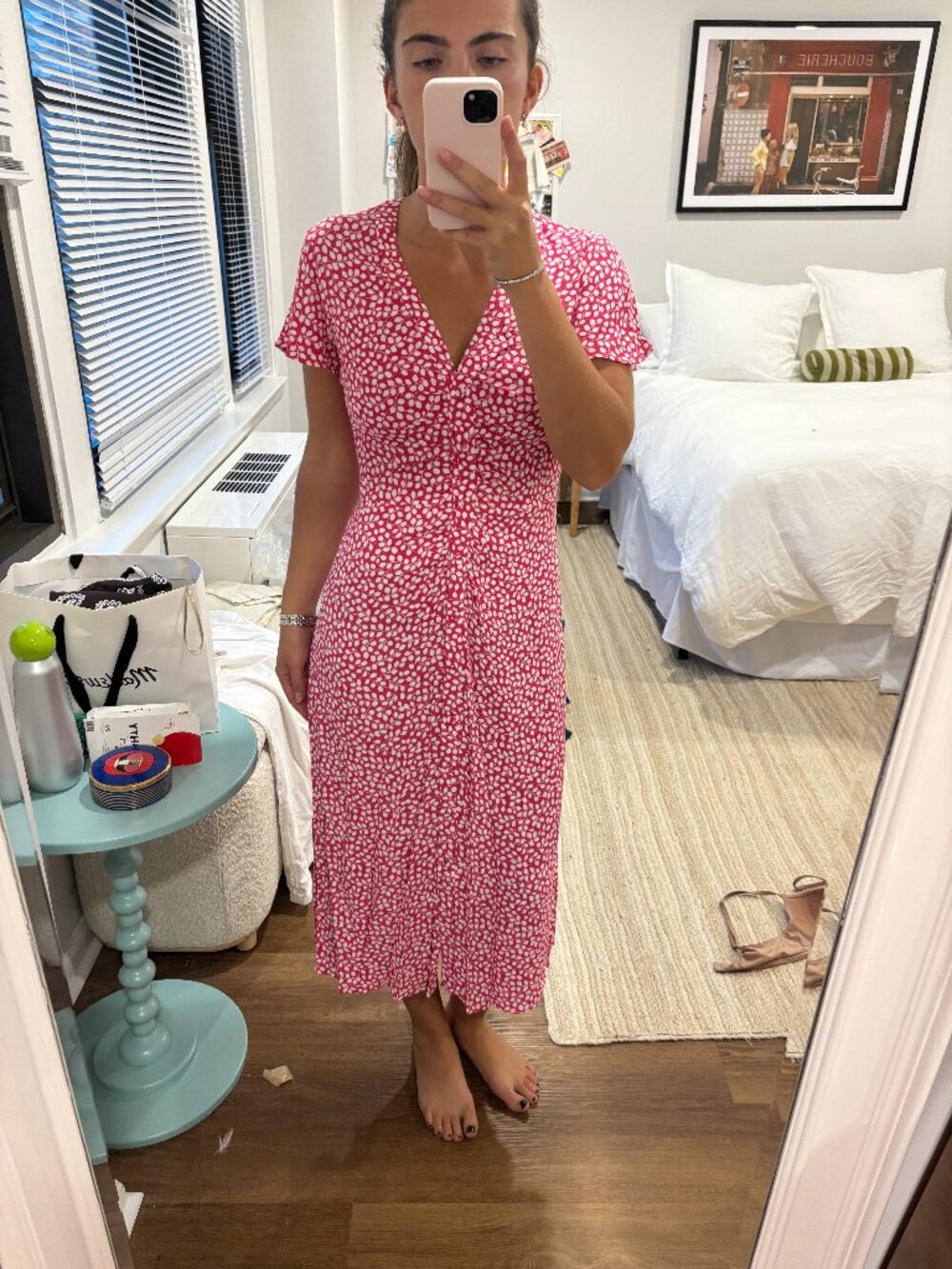 Diane von Furstenberg DVF Pink and White Midi Dress